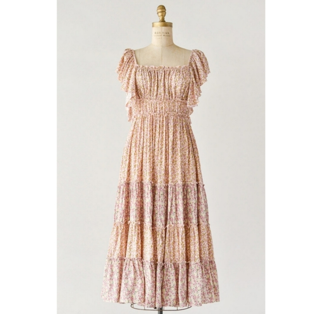 Easel Floral Midi Dress in Pink and Cream